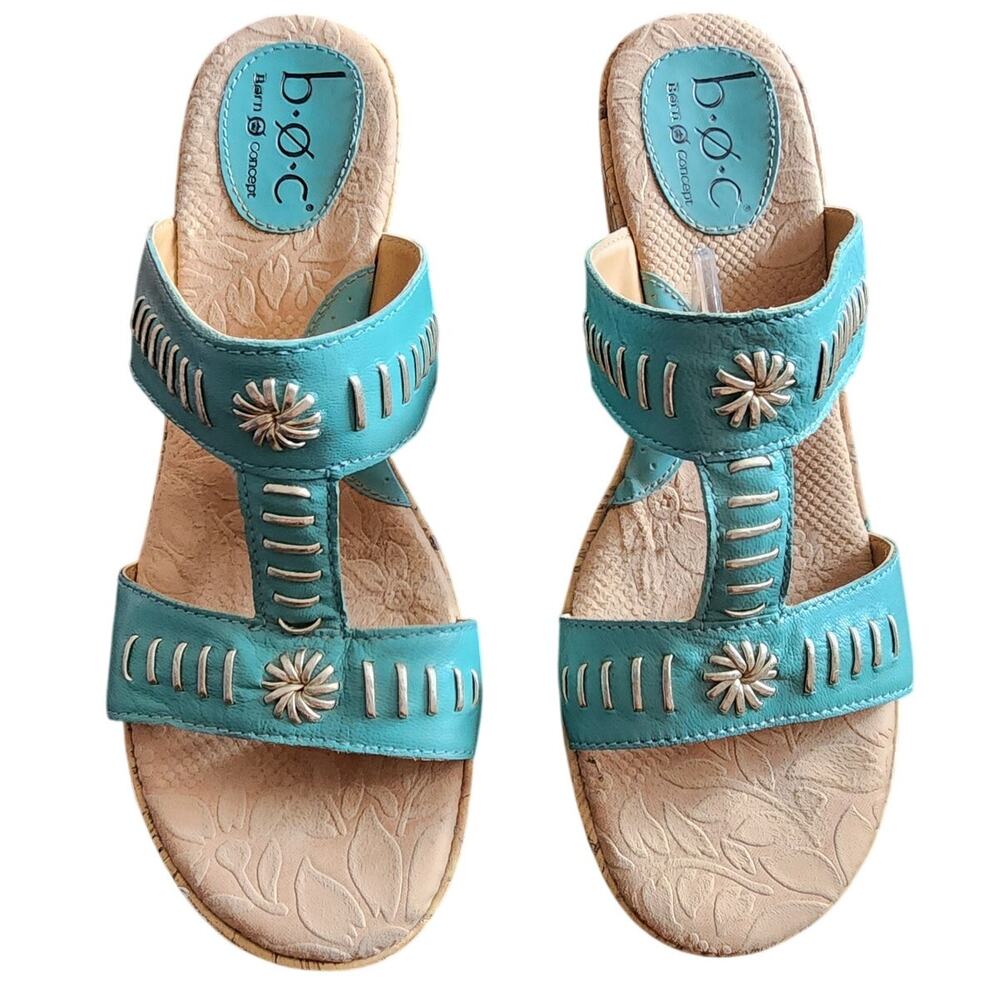 BOC Born Concepts Womens Sandals Size Blue Tan Cork Wedge 9